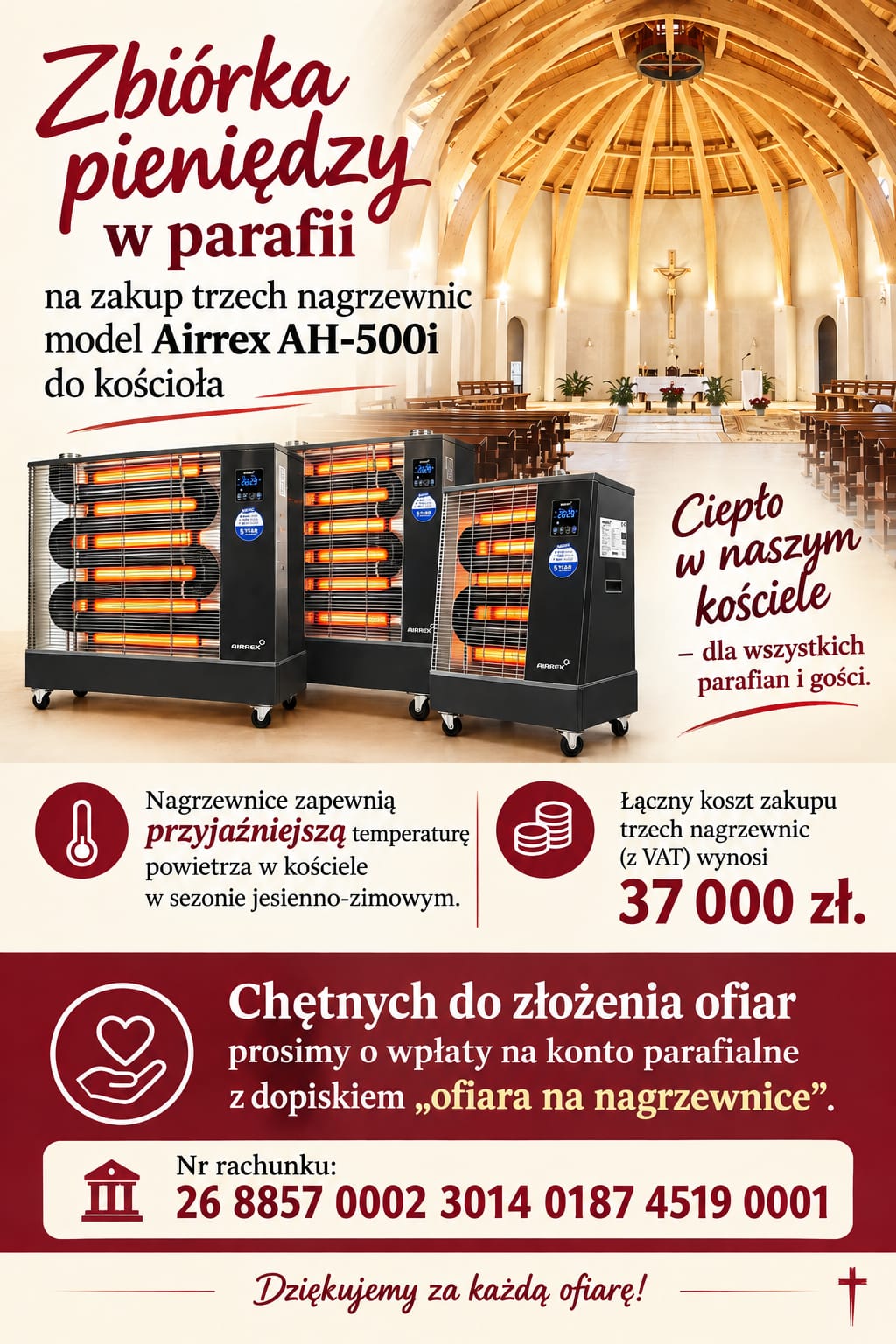 Zbiórka na zakup nagrzewnic do naszego kościoła