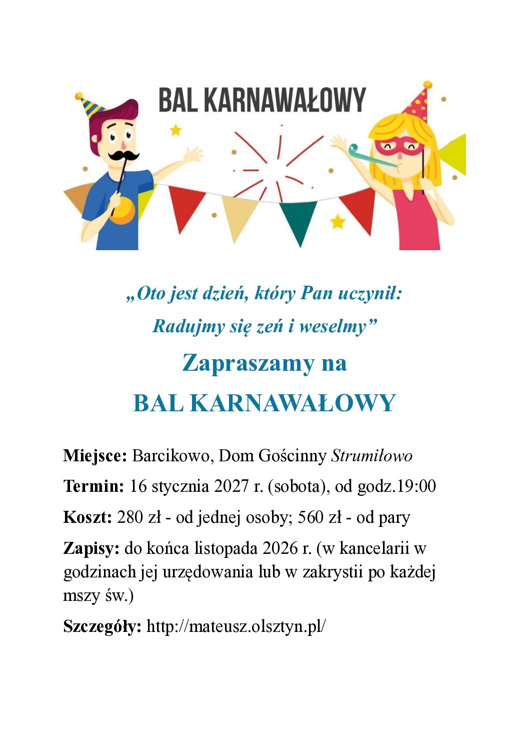 Zapraszamy na Parafialny Bal Karnawałowy 2027!